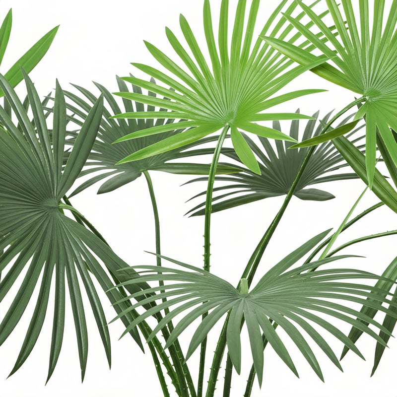 Sharpdo 87CM Artificial Fan Palm Tree, Lifelike Faux Tropical Palm Plant with 8 Large Palm Leaves, Low-Maintenance Fake Floor Plant for Home Office Living Room Balcony Decor, Potted - Image 5